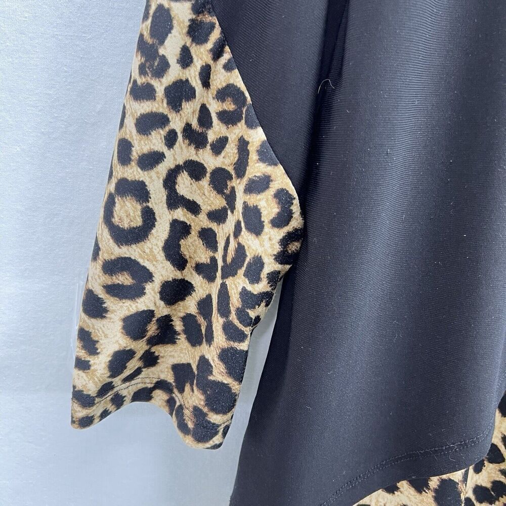 Ali Miles Tunic Women L Black & Leopard Print Long Sleeve Cowl Neck Stretch - Picture 2 of 12